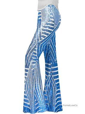 Sequin Flare Pants High Waisted Bell Bottom Party Trousers